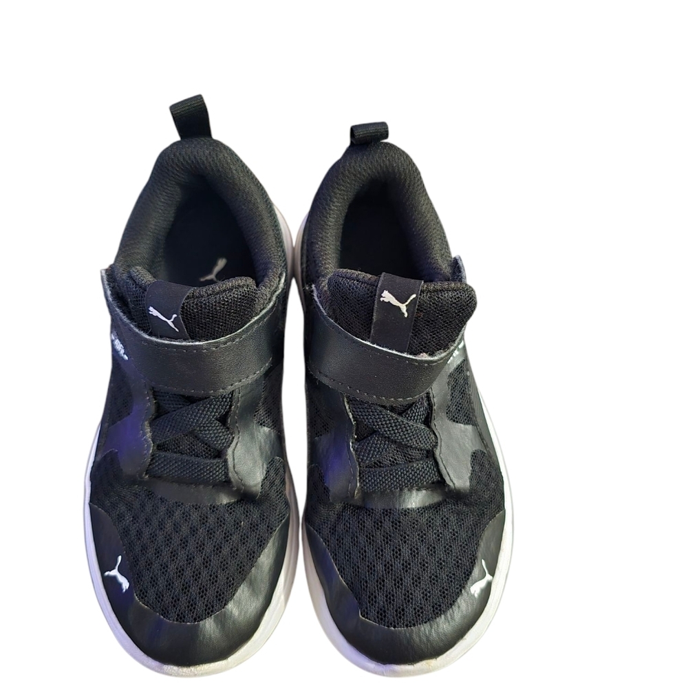 Puma Black Sneakers with Velcro Strap and Mesh Upper